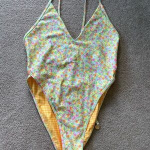 Kulani Kinis Yellow and Pink Checkered Swimsuit